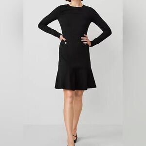 ANN TAYLOR BLACK CREW NECK LONG SLEEVE FLARE DRESS SZ 14